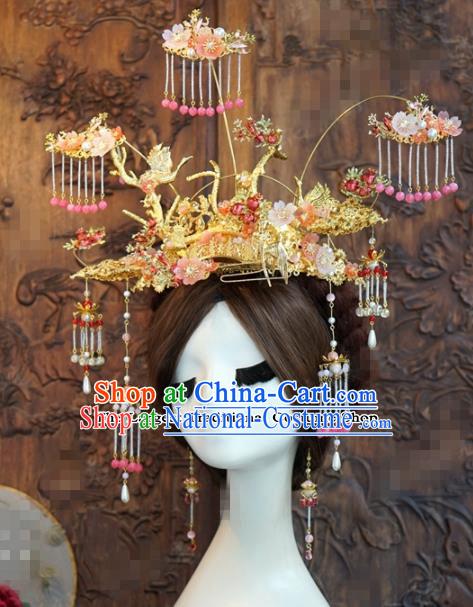 Chinese Ancient Wedding Queen Tassel Phoenix Coronet Hair Jewelry Accessories Hairpins for Women