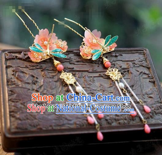 Chinese Ancient Wedding Queen Hair Jewelry Accessories Dragonfly Tassel Hairpins for Women