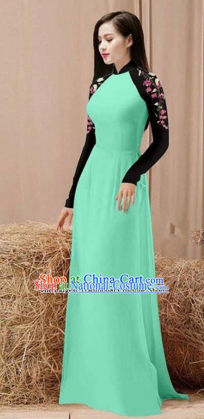 Vietnam Traditional Costume Green Ao Dai Qipao Dress Vietnamese Cheongsam for Women