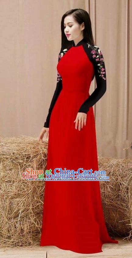 Vietnam Traditional Costume Red Ao Dai Qipao Dress Vietnamese Cheongsam for Women