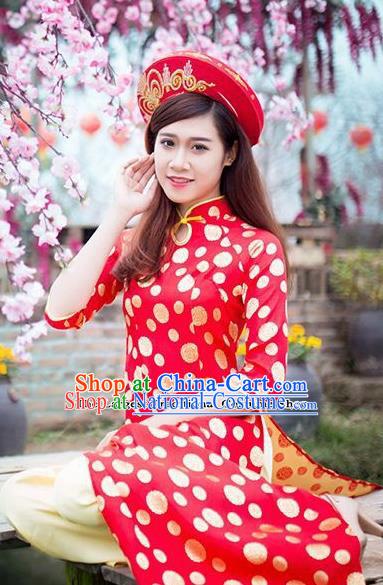 Vietnam Traditional Costume Vietnamese Bride Red Ao Dai Qipao Dress Cheongsam for Women