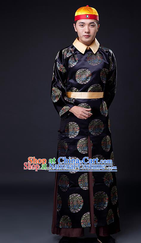 Traditional Chinese Ancient Drama Costumes Qing Dynasty Manchu Emperor Clothing and Hat for Men