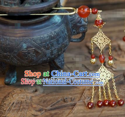 Chinese Ancient Wedding Hair Jewelry Accessories Palace Red Beads Tassel Step Shake Hairpins for Women