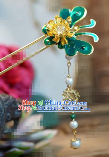 Chinese Ancient Wedding Hair Jewelry Accessories Palace Green Butterfly Hairpins for Women