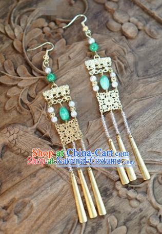 Chinese Traditional Palace Jade Earrings Ancient Bride Hanfu Jewelry Accessories for Women