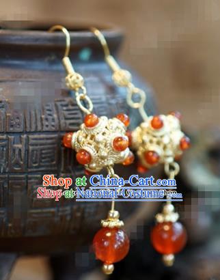 Chinese Traditional Palace Agate Earrings Ancient Bride Hanfu Jewelry Accessories for Women