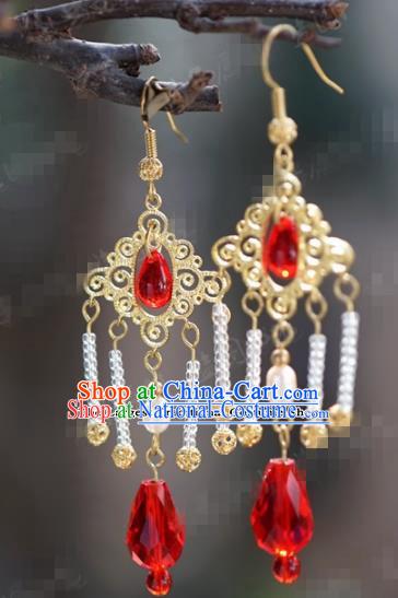 Chinese Traditional Wedding Hanfu Tassel Earrings Ancient Bride Jewelry Accessories for Women