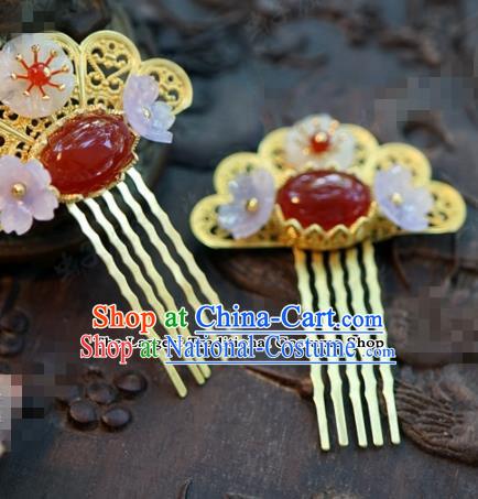 Chinese Ancient Bride Hair Accessories Wedding Palace Agate Hair Comb Hairpins for Women