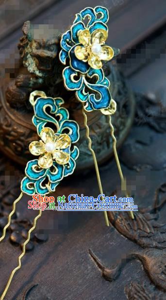 Chinese Ancient Bride Hair Accessories Wedding Palace Blueing Hair Clip Hairpins for Women