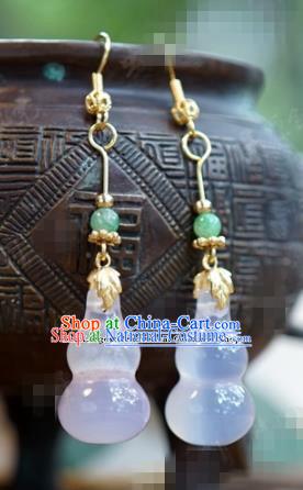 chinese Traditional Palace Chalcedony Earrings Ancient Bride Hanfu Jewelry Accessories for Women