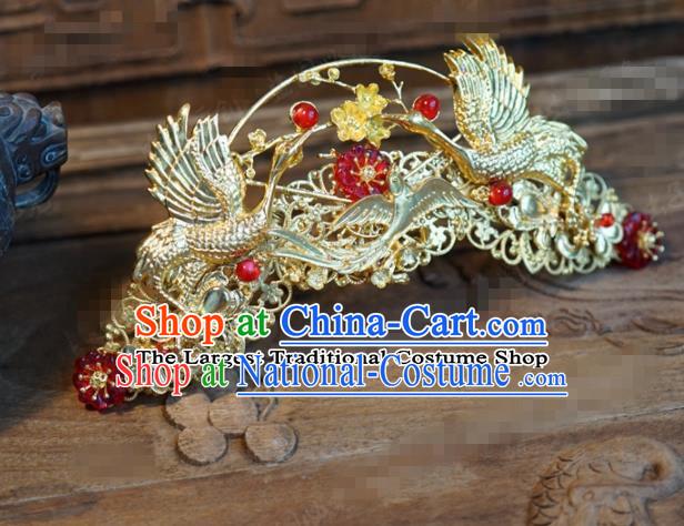 Chinese Ancient Wedding Queen Hair Jewelry Accessories Palace Crane Hair Crown Hairpins for Women