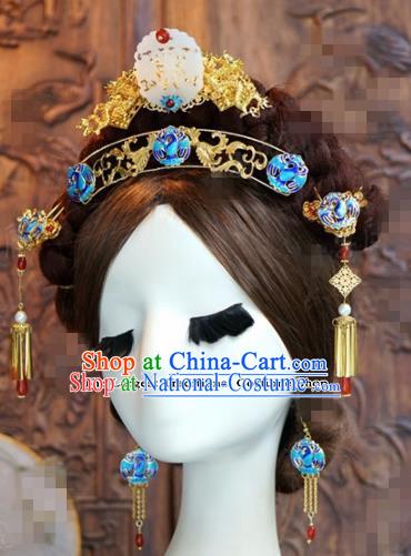 Chinese Ancient Bride Hair Accessories Wedding Blueing Hair Crown Hairpins Complete Set for Women