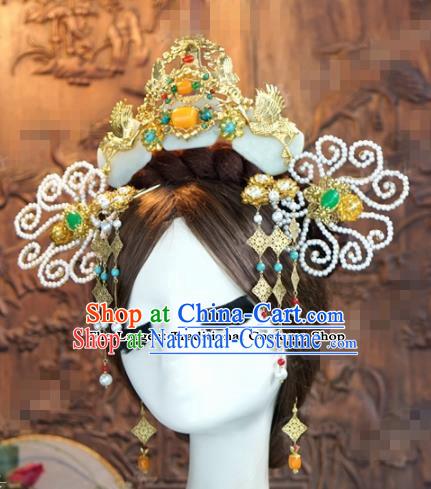 Chinese Ancient Hair Accessories Wedding Bride Hairpins Jade Phoenix Coronet for Women