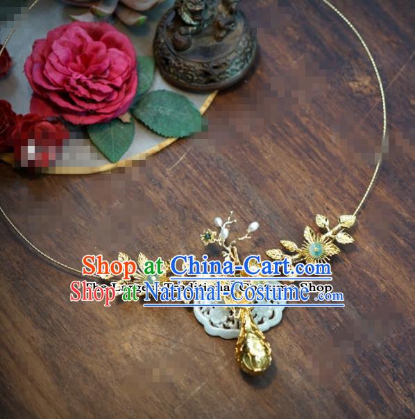 Chinese Traditional Wedding Hanfu Jade Necklace Ancient Bride Palace Jewelry Accessories for Women