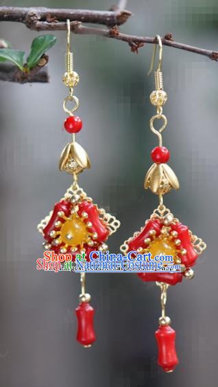 Chinese Traditional Wedding Hanfu Red Earrings Ancient Bride Palace Jewelry Accessories for Women