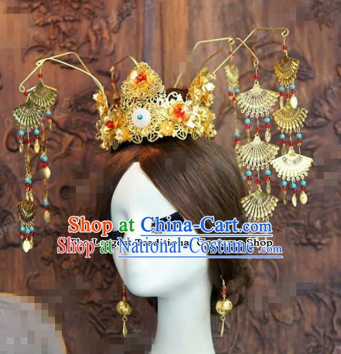 Chinese Ancient Queen Phoenix Coronet Wedding Bride Headdress Hairpins for Women