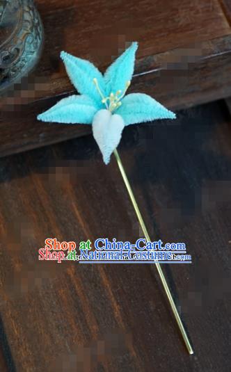 Chinese Ancient Queen Hair Clip Wedding Bride Headdress Light Blue Velvet Flower Hairpins for Women