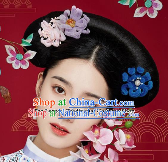 Chinese Ancient Queen Velvet Flower Hair Clips Wedding Bride Headdress Hairpins for Women