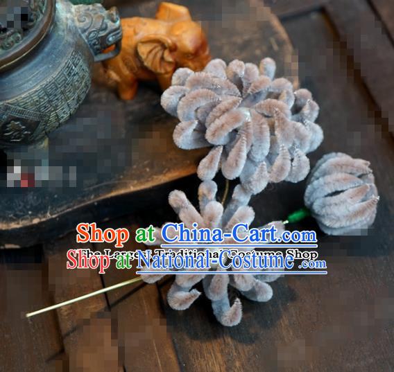 Chinese Ancient Qing Dynasty Empress Hair Clip Palace Grey Chrysanthemum Hairpins for Women