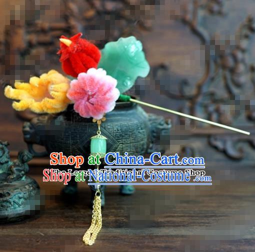 Chinese Ancient Qing Dynasty Empress Hair Clip Palace Bergamot Flowers Hairpins for Women