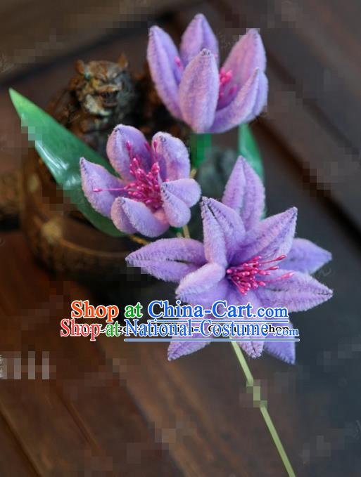 Chinese Ancient Empress Purple Flowers Hair Clip Palace Hairpins for Women