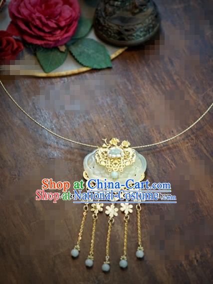 Chinese Traditional Wedding Hanfu Golden Tassel Jade Necklace Ancient Bride Palace Jewelry Accessories for Women