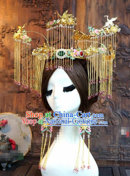 Chinese Ancient Bride Hair Accessories Wedding Tassel Phoenix Coronet Crane Hairpins for Women