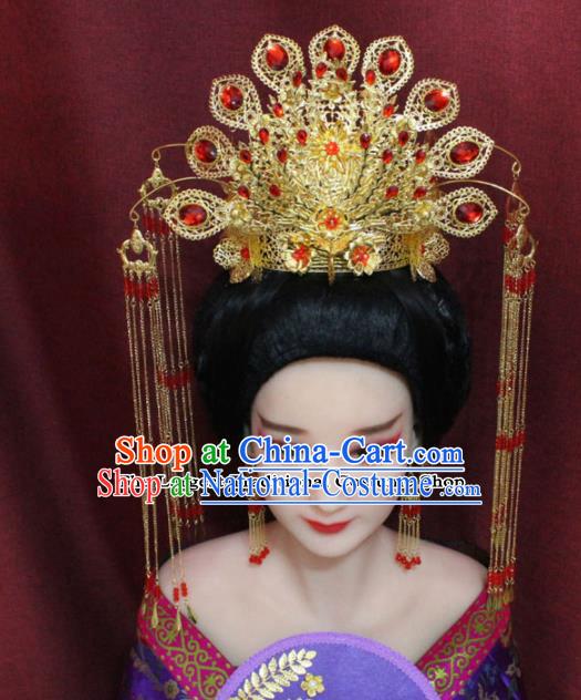 Chinese Ancient Imperial Consort Phoenix Coronet Headdress Tang Dynasty Palace Wedding Hairpins Complete Set for Women