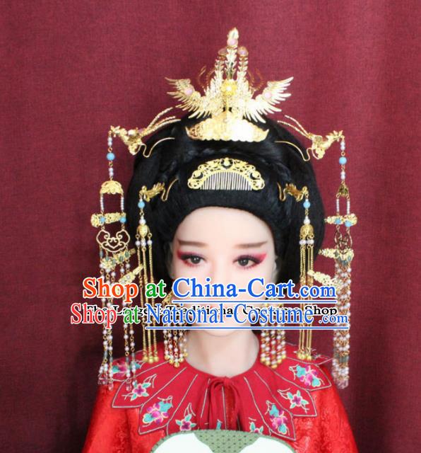 Chinese Ancient Queen Hair Accessories Tang Dynasty Empress Phoenix Coronet Hairpins Complete Set for Women