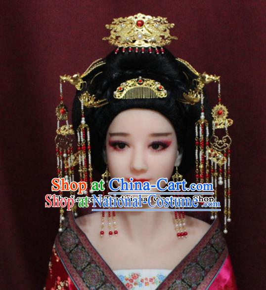 Chinese Ancient Tang Dynasty Queen Hair Accessories Empress Phoenix Coronet Hairpins Complete Set for Women