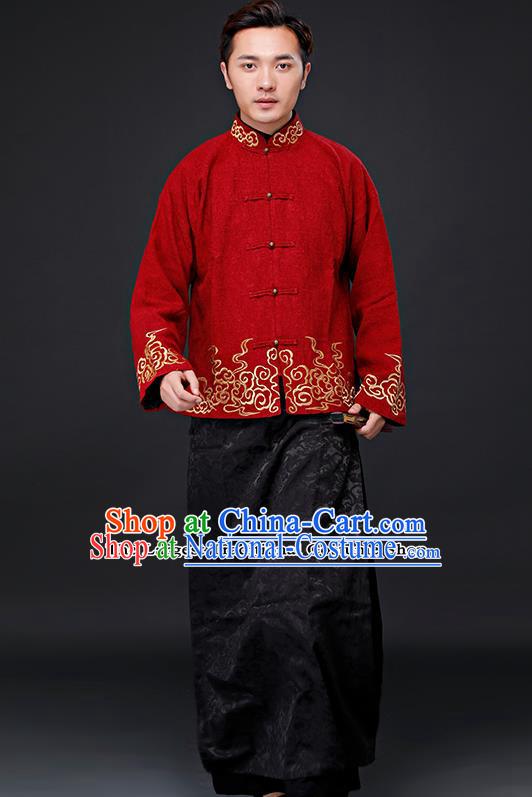 Chinese Ancient Republican Period Drama Childe Costumes Long Robe and Mandarin Jacket for Men