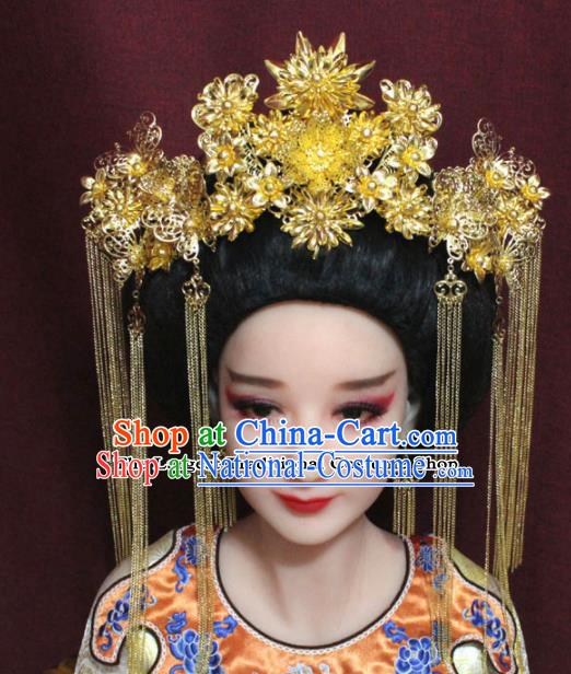 Chinese Ancient Tang Dynasty Imperial Consort Headdress Palace Golden Phoenix Coronet Hairpins Complete Set for Women