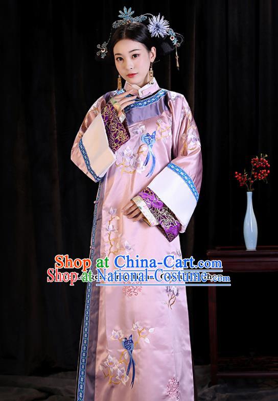 Chinese Ancient Drama Qing Dynasty Manchu Imperial Concubine Embroidered Costumes and Headpiece Complete Set