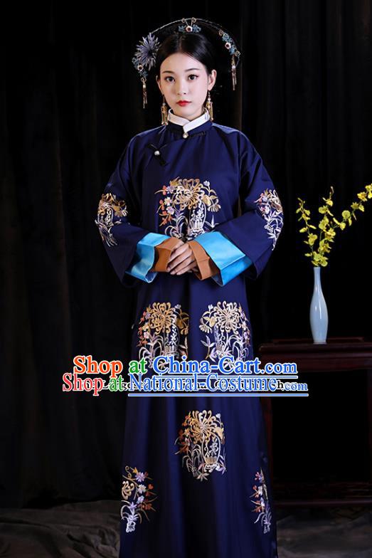 Chinese Ancient Drama Palace Queen Clothing Qing Dynasty Manchu Empress Embroidered Costumes and Headpiece for Women