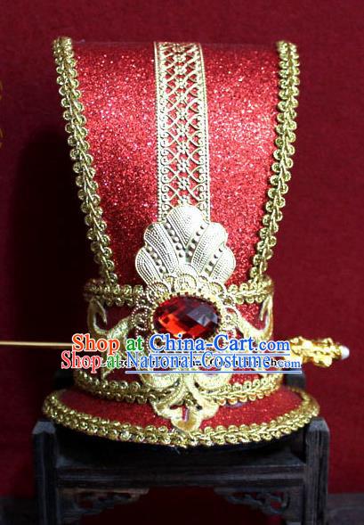 Chinese Traditional Classical Hair Accessories Ancient Prince Red Hairdo Crown for Men