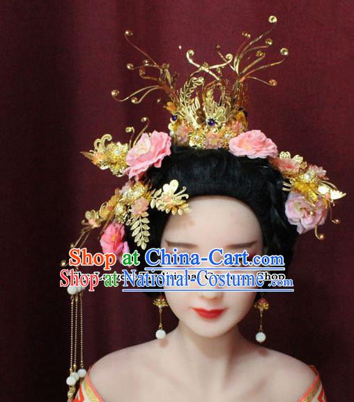 Chinese Ancient Tang Dynasty Wedding Hair Accessories Phoenix Coronet Hairpins Complete Set for Women