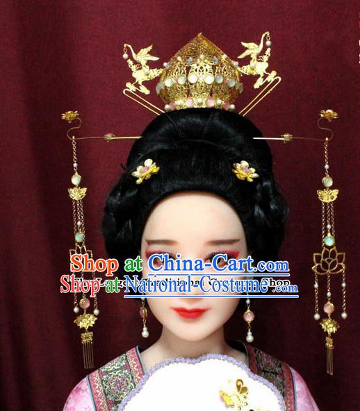 Chinese Ancient Tang Dynasty Wedding Hair Accessories Queen Lotus Phoenix Coronet Hairpins Complete Set for Women