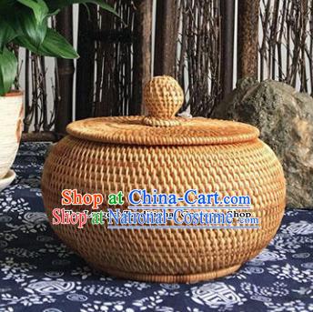 Asian Vietnamese Traditional Craft Rattan Tea Canister Straw Plaited Storage Box