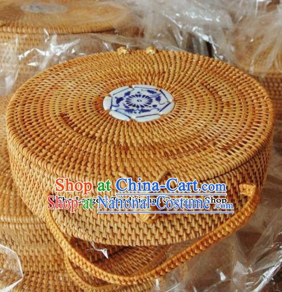 Asian Vietnamese Traditional Craft Rattan Tea Canister Straw Plaited Storage Box