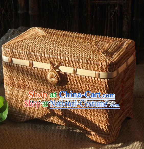 Asian Vietnamese Traditional Craft Rattan Box Straw Plaited Storage Box