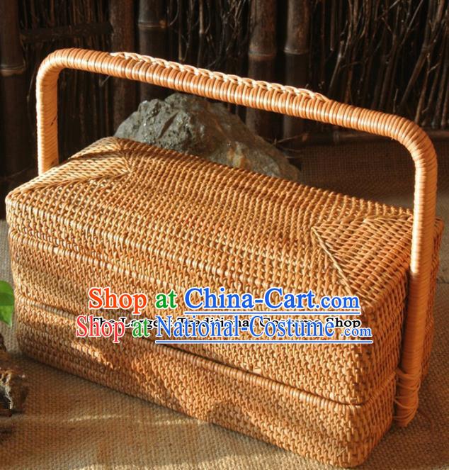 Asian Vietnamese Traditional Craft Rattan Basket Straw Plaited Storage Box