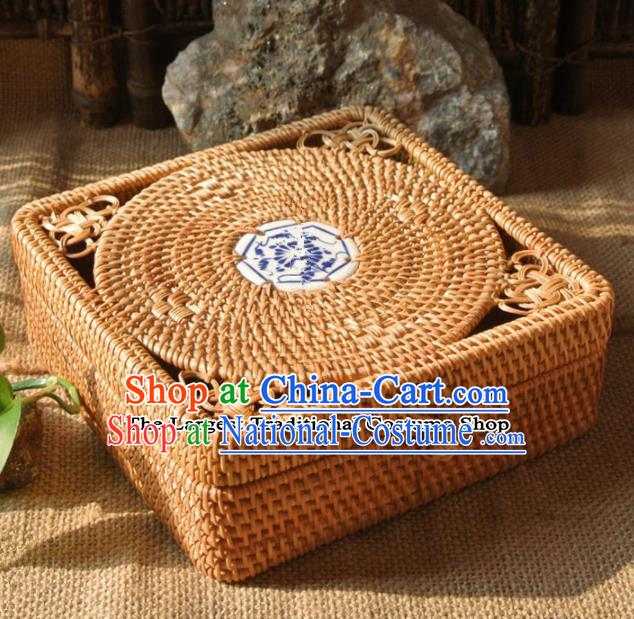 Asian Vietnamese Traditional Craft Rattan Tea Box Straw Plaited Storage Box