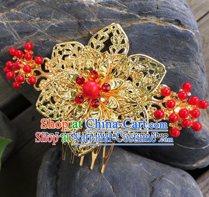 Chinese Ancient Tang Dynasty Hair Accessories Golden Hair Comb Hairpins for Women