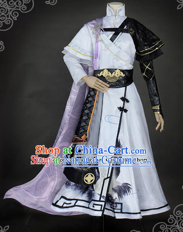 Chinese Traditional Cosplay Childe Knight White Costumes Ancient Swordsman Clothing for Men