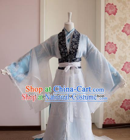 Chinese Traditional Cosplay Nobility Childe Costumes Ancient Swordsman Blue Clothing for Men