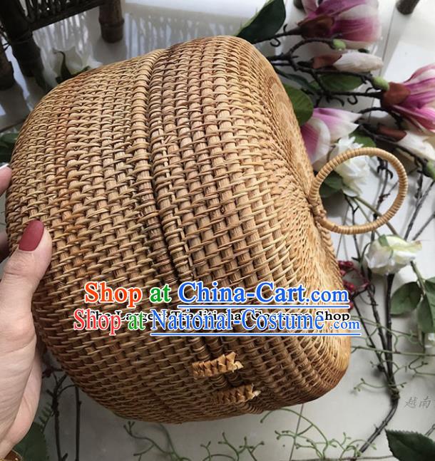 Asian Vietnamese Traditional Rattan Craft Artware Straw Plaited Tea Box