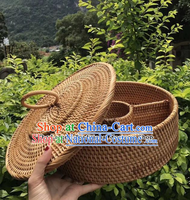 Asian Vietnamese Traditional Rattan Craft Artware Straw Plaited Storage Box