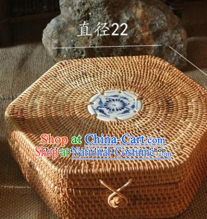 Asian Vietnamese Traditional Craft Rattan Artware Straw Plaited Storage Box