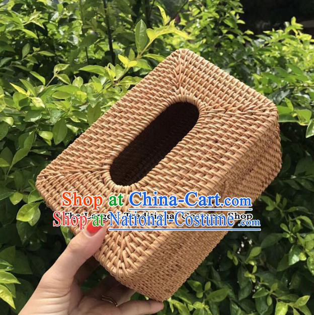 Asian Vietnamese Traditional Craft Rattan Artware Straw Plaited Paper Box