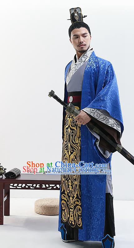 Chinese Ancient Drama King Swordsman Costume Traditional Qin Dynasty Emperor Costumes for Men